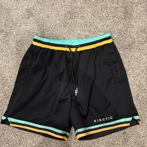 Kinetic Black/Turquoise/Yellow Athletic Shorts with Elastic Waistband